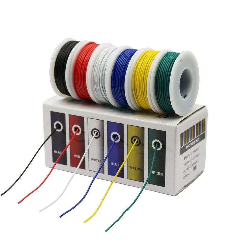 CBAZY Hook up Stranded Wire Kit 20 Gauge 6 Colors 19.6 feet Each Electrical Wire 20 AWG PVC Wire - Image 1